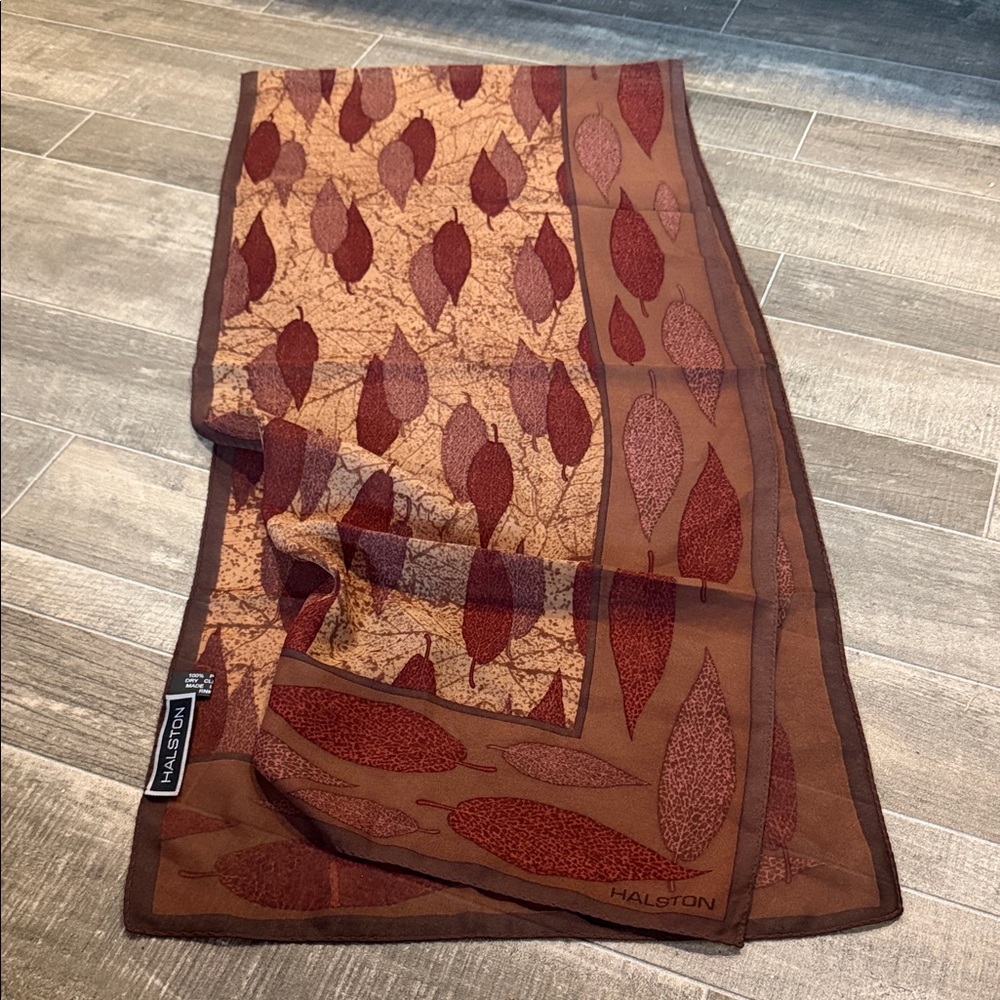 H by Halston Brown and Red Leaf Pattern Scarf